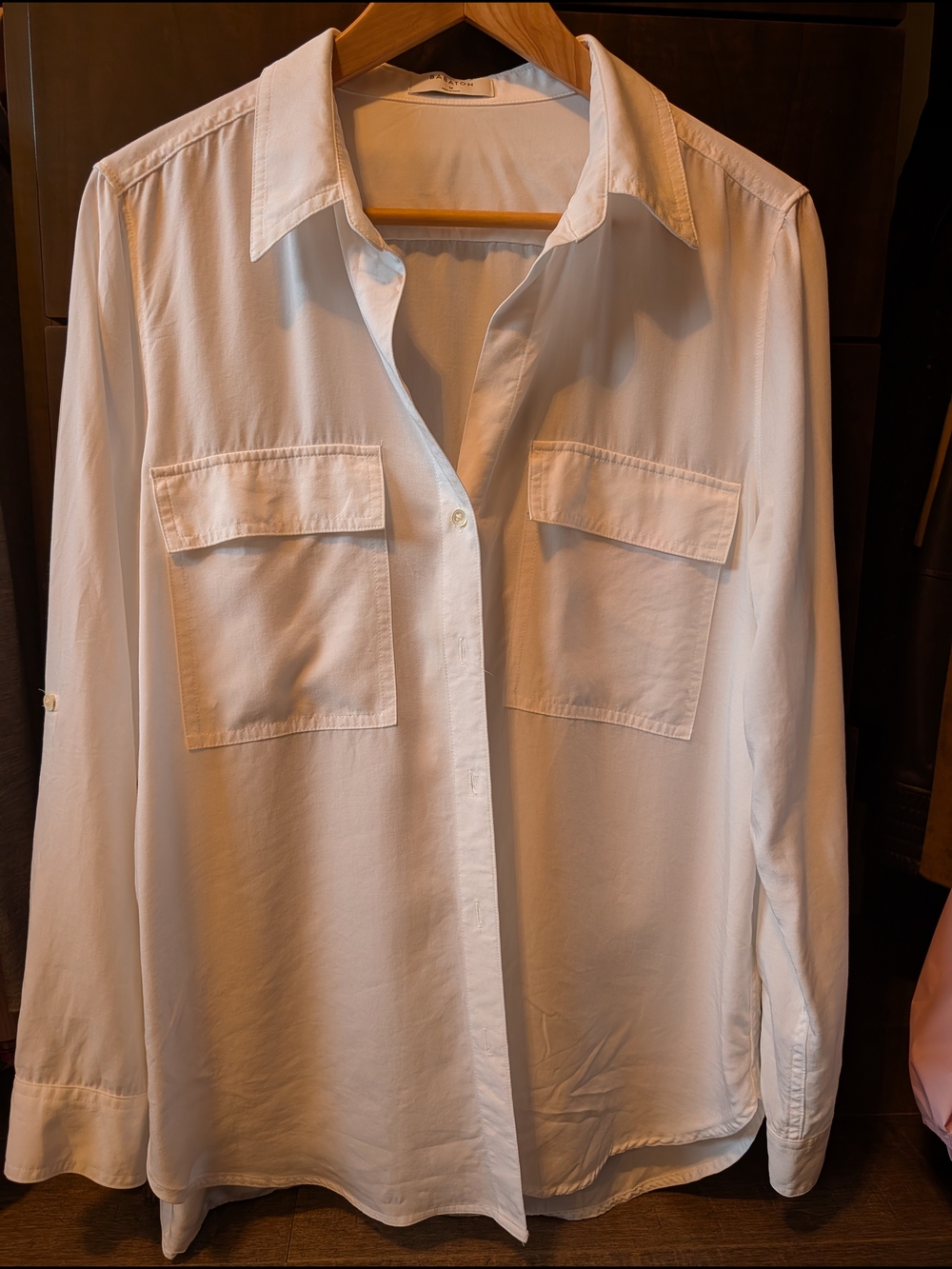 Babaton Utility White Button-Up Shirt with Chest Pockets